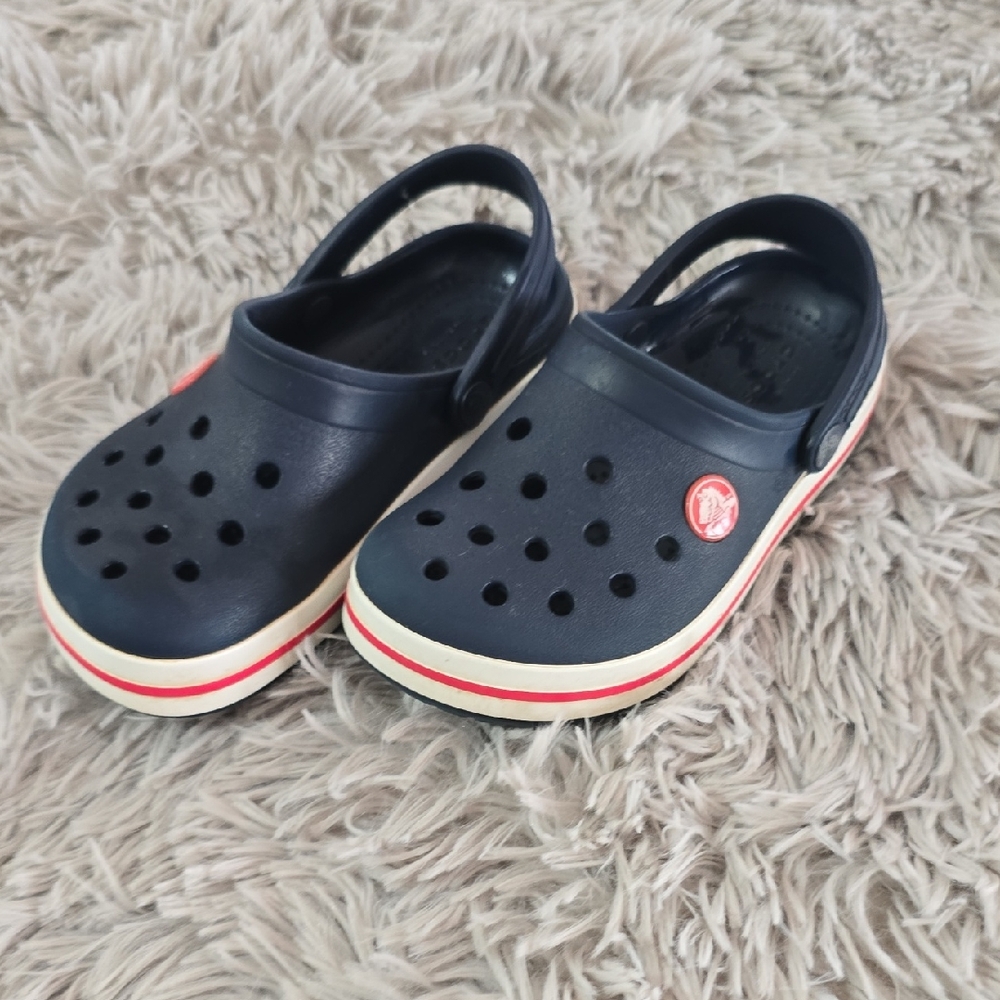 CROCS Kids Navy Water Shoes with Red Trim